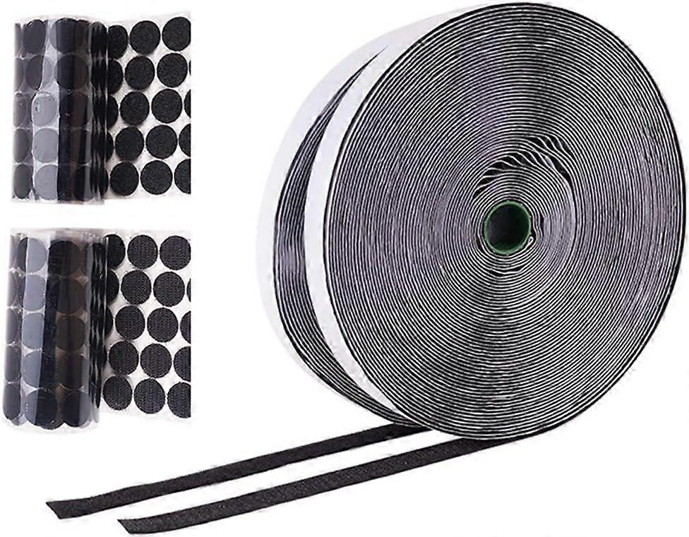82 Feet 1" Hook Loop Tape Roll Self Adhesive Back Fastening Strips and 250 Pairs 0.78" Diameter Sticky Back Coins Dots Tapes for Picture and Tools Han