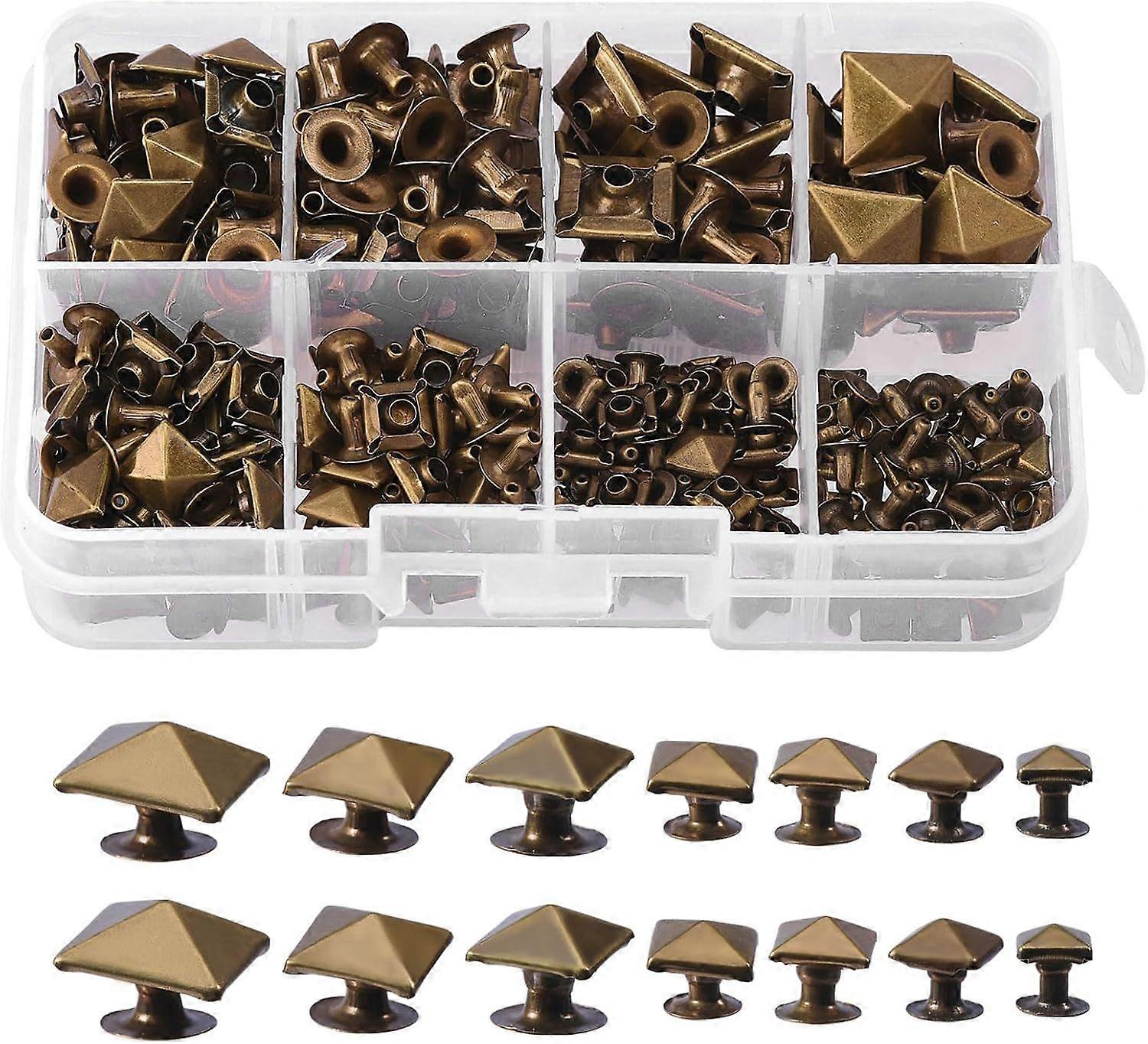 168 Pcs 7 Sizes Square Pyramid Rivet Studs Alloy Rivet Pyramid Studs Kit Metal Screw Rivets with Shape for Leather Bag Belt Purse Crossbody Craft Bron