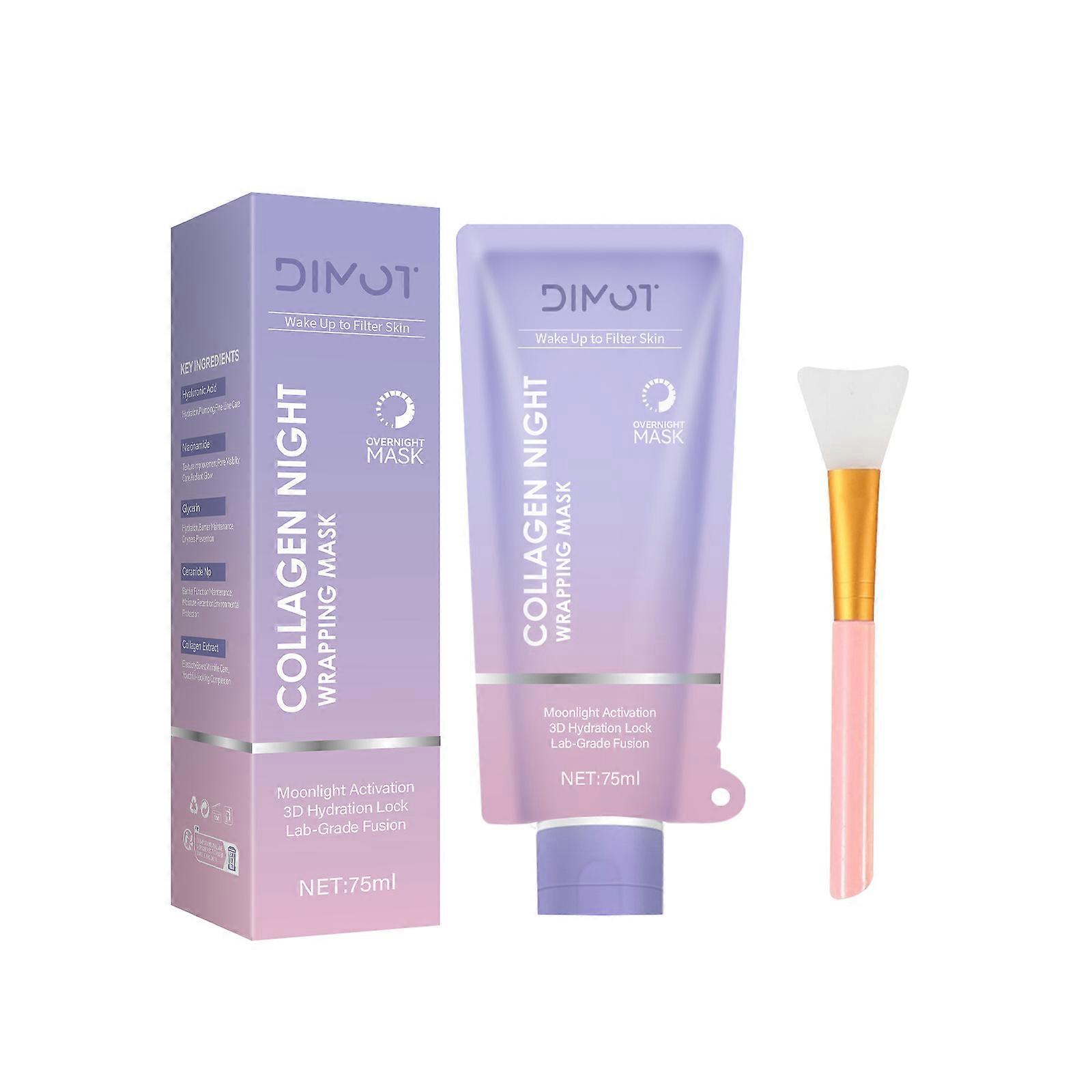 Collagen Night Wrapping Mask 75ml Elasticity Hydration Care Reduces Sagging & Dullness Hydrolyzed Collagen For Glowing Skin