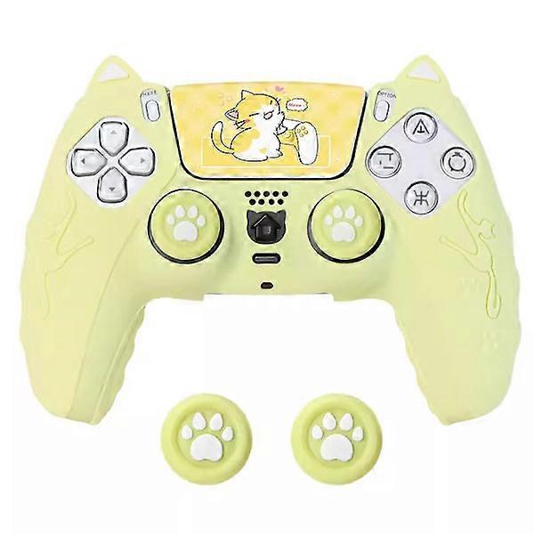 Pink Cat Paw PS5 Controller, Set with Hand Grip, Non-Slip Silicone Cover, Protective Protective Case with Joystick Yellow