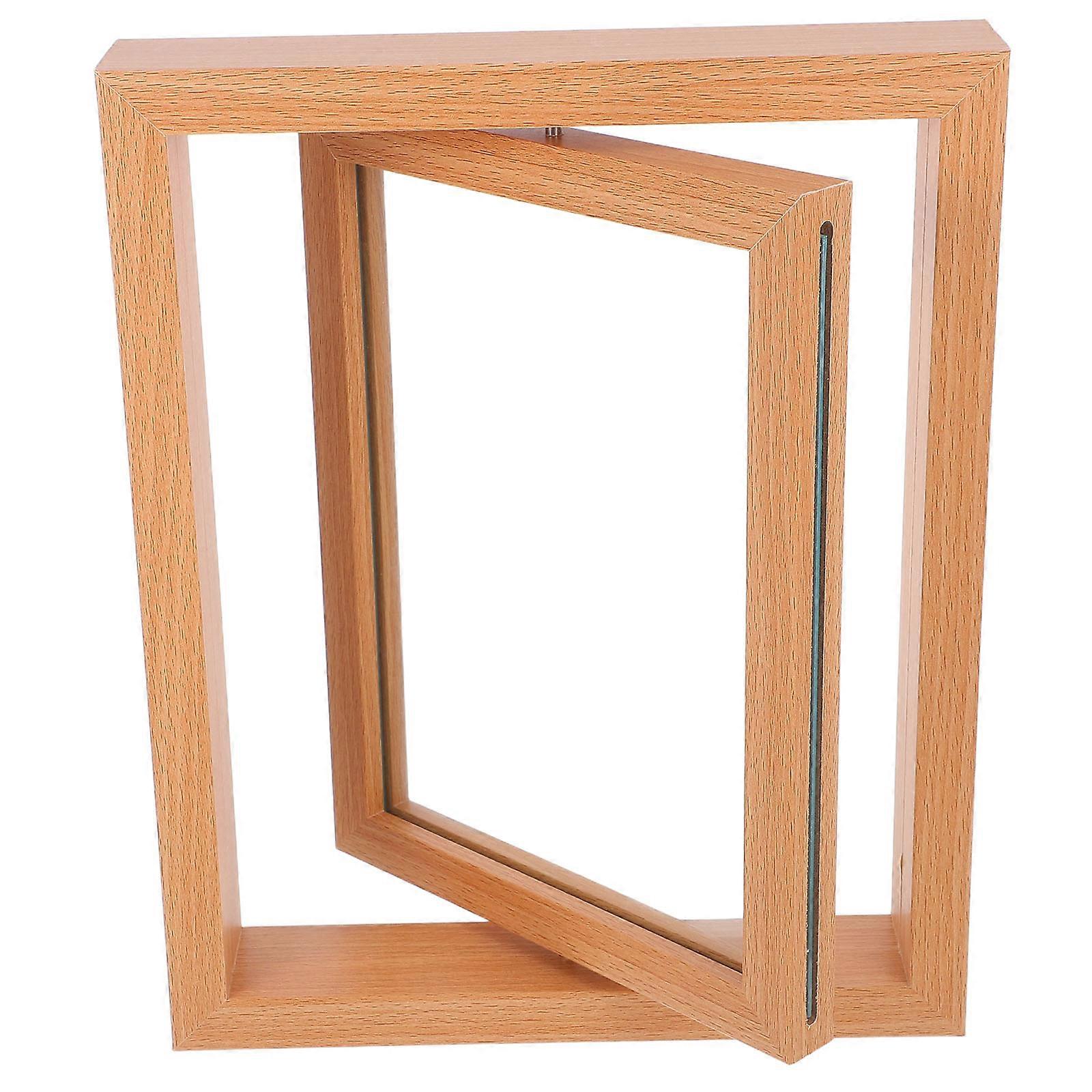 Rotating Photo Frame Wooden Double Sided Desk Display