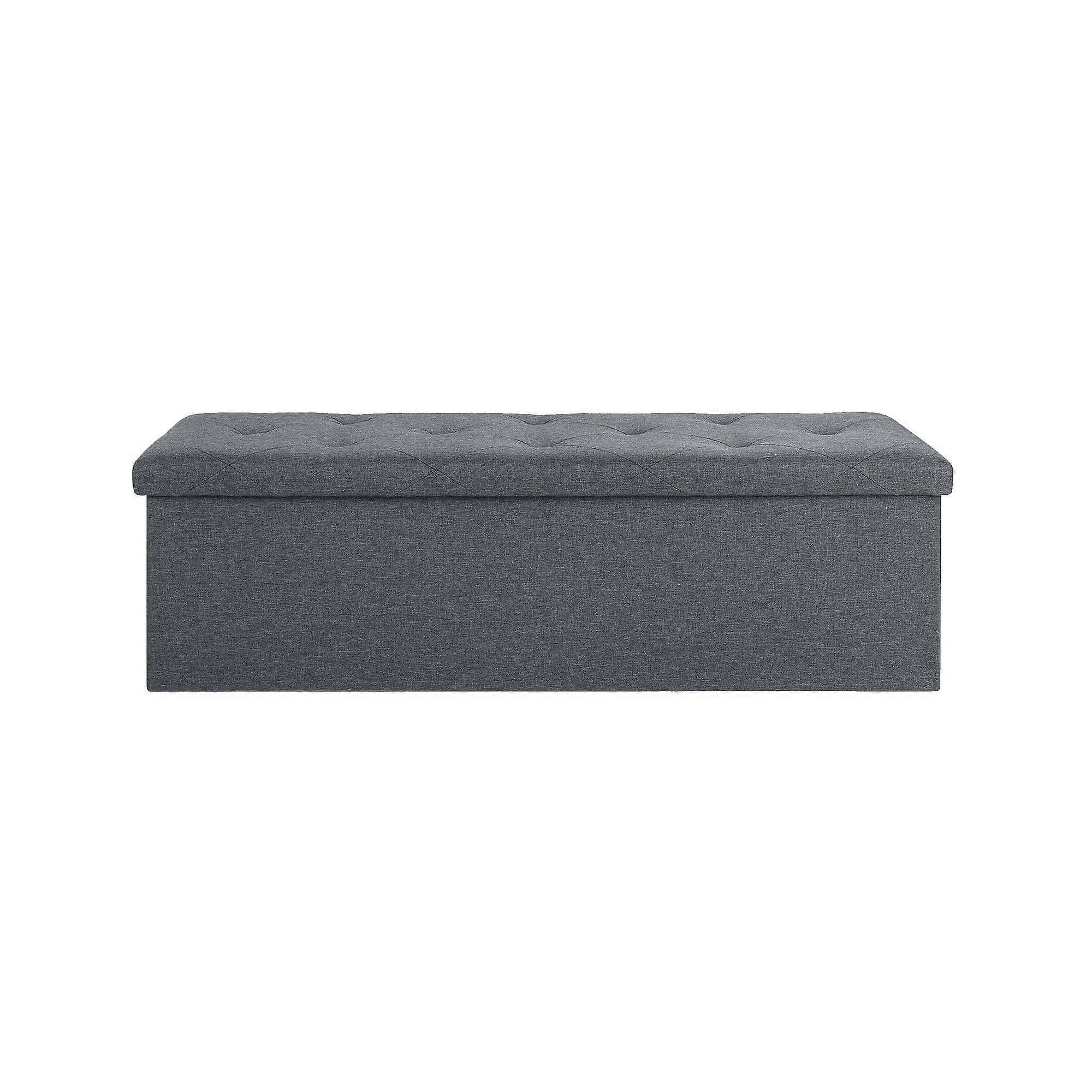 Storage Ottoman Bench 47 Inch Foldable SpaceSaving MultiFunctional Seat with Tufted Cushion Gray