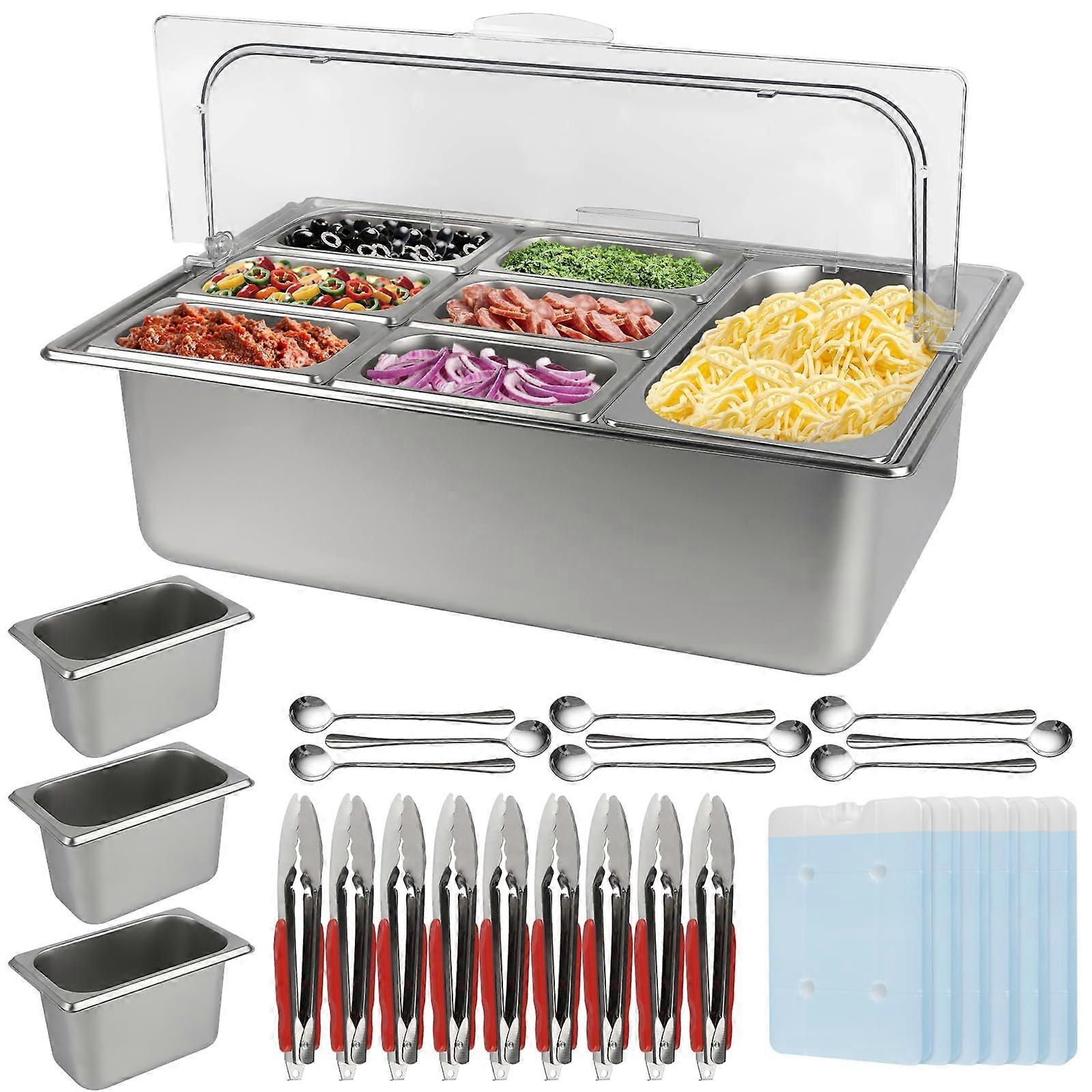 Stainless Steel Pizza Topping Station with Dual Temperature Control for Salad Bar Buffet Parties