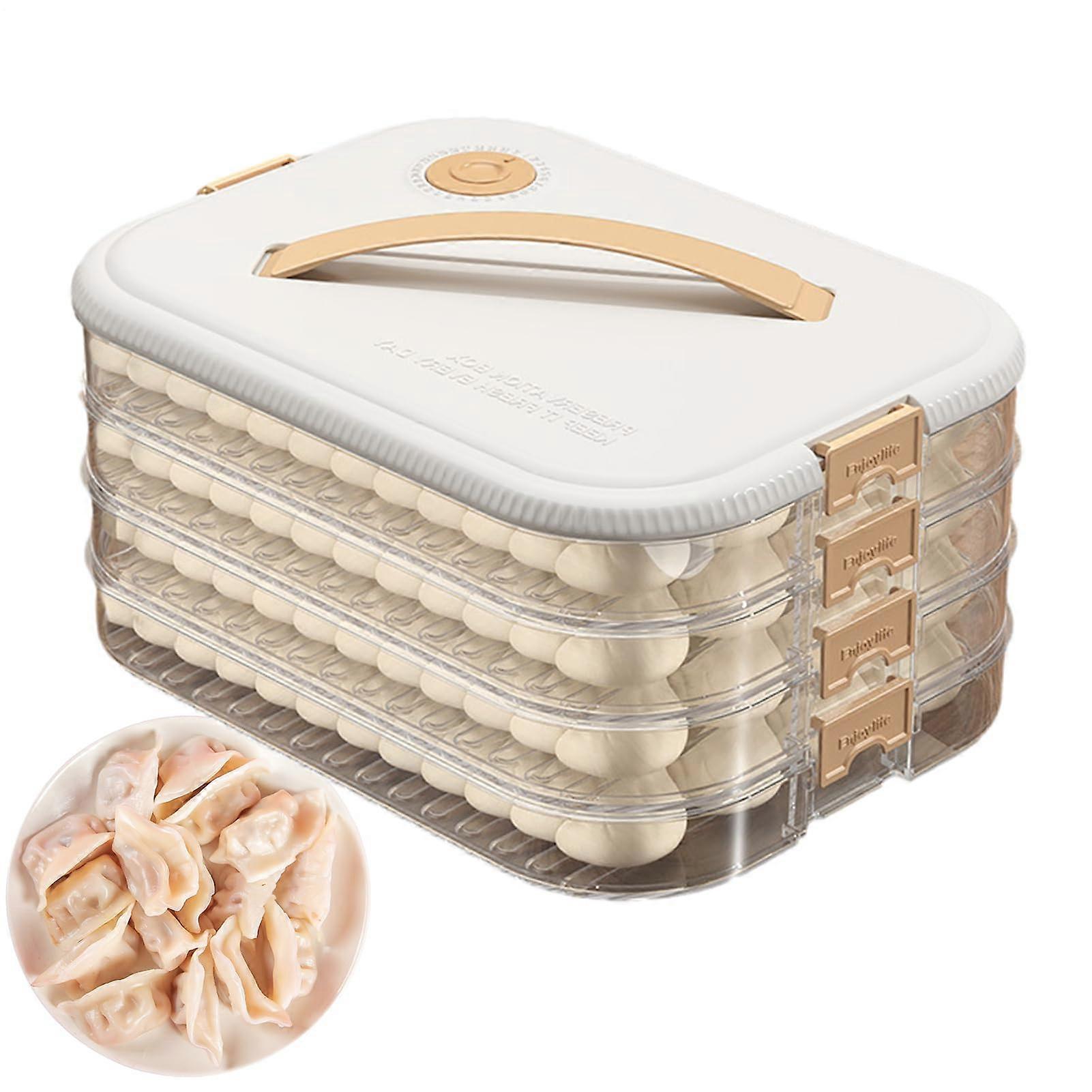 4Layer Stackable Dumpling Storage Box with Airtight Buckle Lock and BuiltIn Freshness Timer