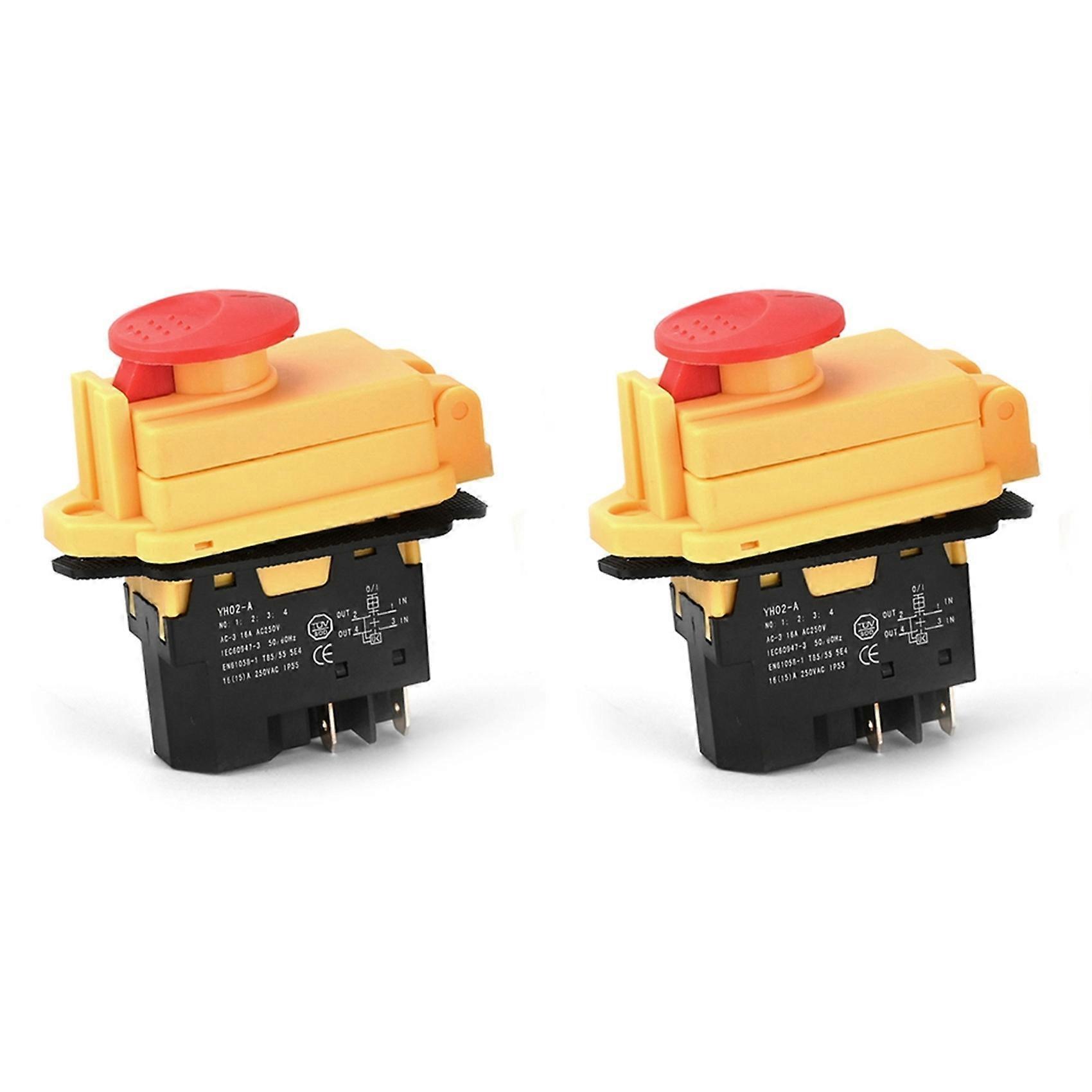 2X YH02-A Electromagnetic Switch 250V 16A 4PIN Start Push Button for Machine Tool Equipment Waterproof