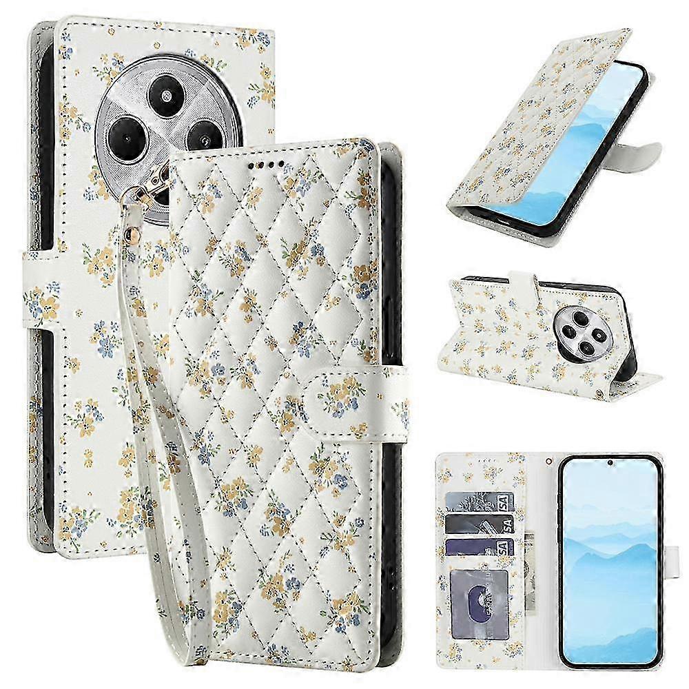 25-26 Flower Pattern Buckle Leather Phone Case with Lanyard