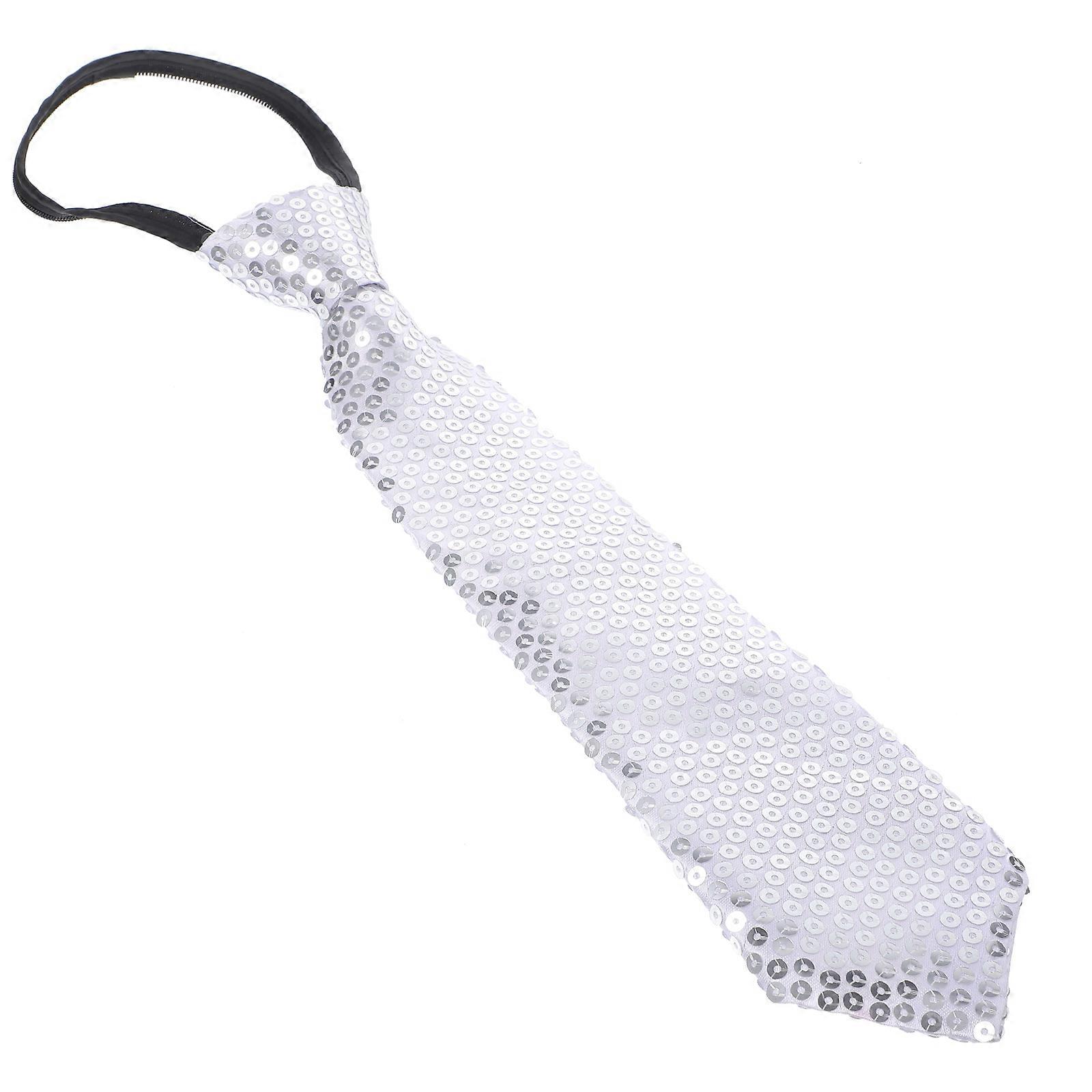 2Pcs Silver Sequin Tie for Party Decor Necktie Accessory