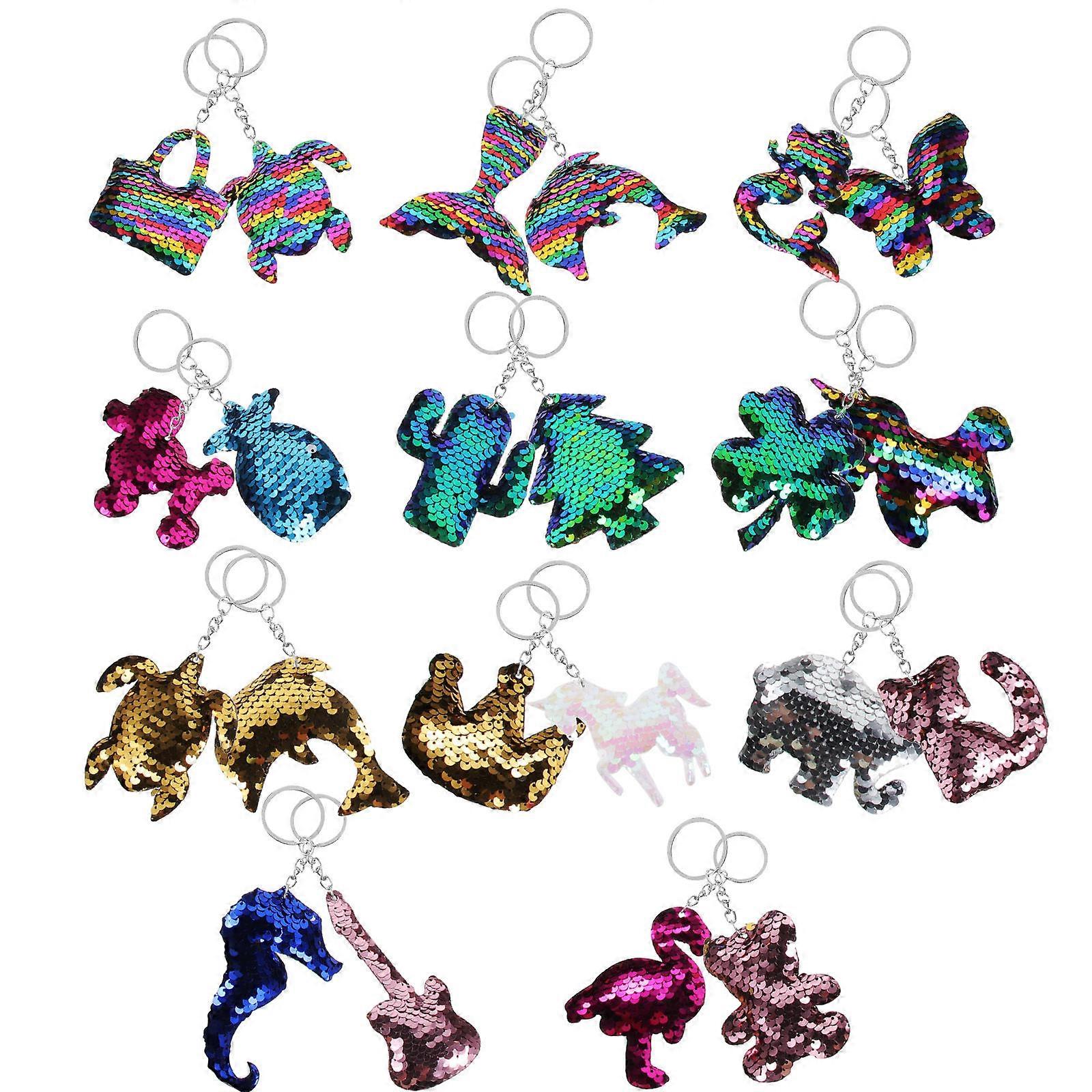 Sequin Keyring Decor Double-Side Glitter Pendant for 66Pcs Set