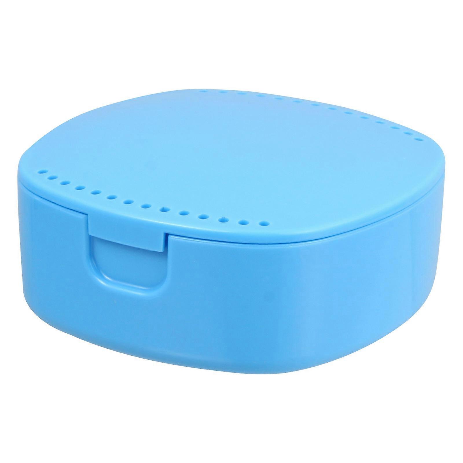 Denture Retainer Case for Storage with Ventilation Holes Blue Plastic