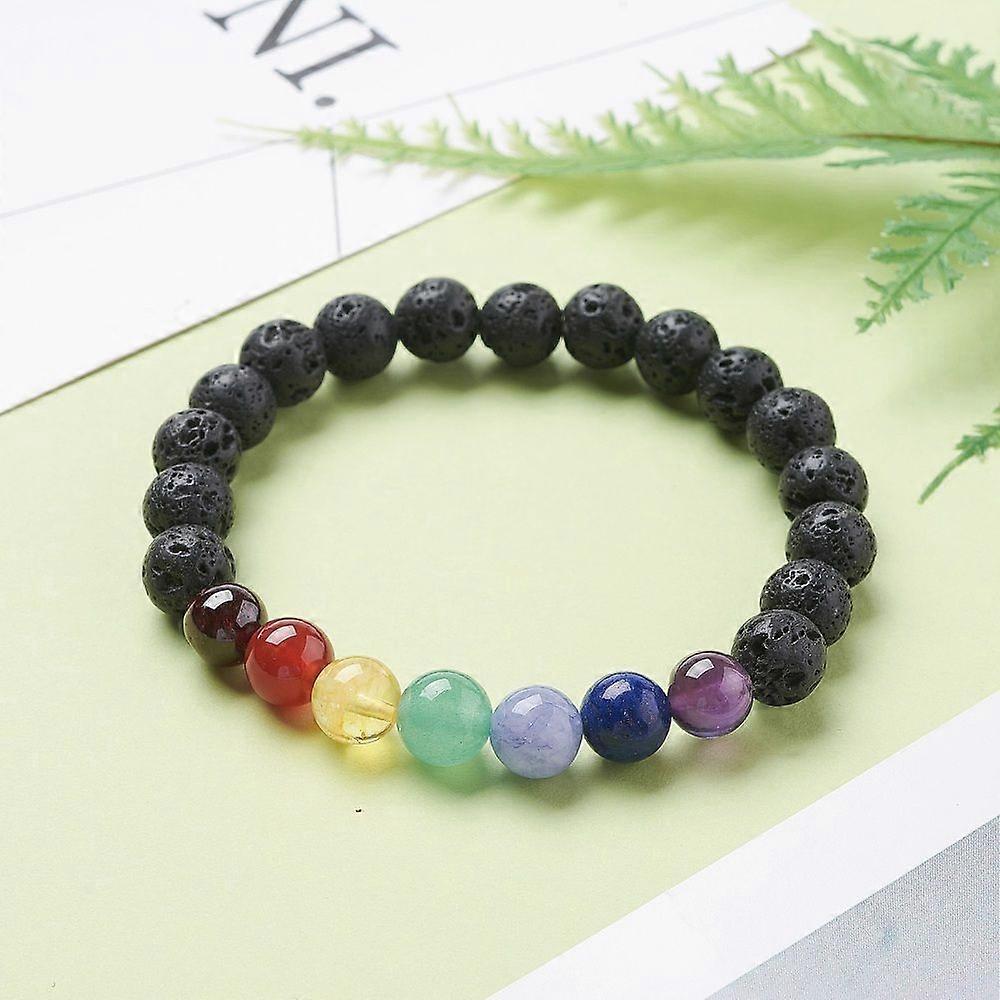 Chakra Natural Lava Rock Beaded Stretch Bracelets with Gemstone Beads 55mm