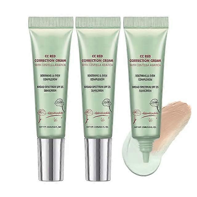 CC Cream for Redness Neutralizing Coverage with Centella, Hydrating Color Corrector Green 3PCS