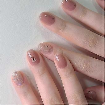 Short Square Glitter Retro Press on Nails Set 24pcs Fake Nails with Instant Salon Results