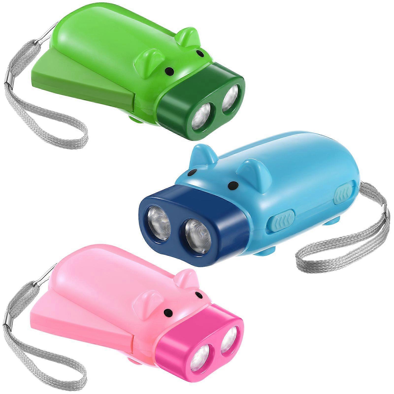 3pcs Cartoon Flashlight Hand Pressing Flash Light Portable Electric Torch Pig Pattern Flashlight (Random Color)