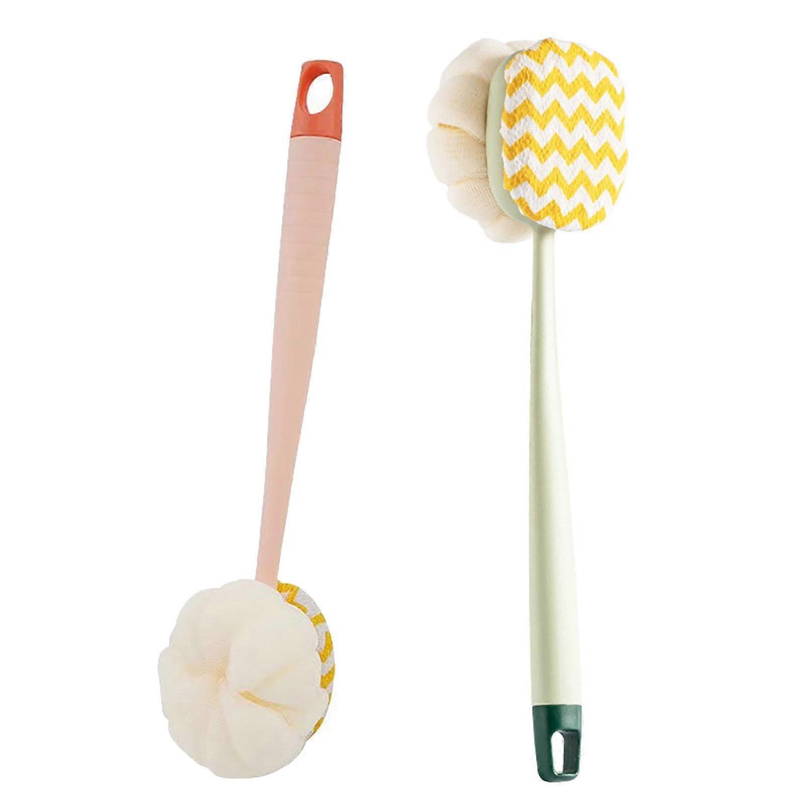 DoubleSided Bath Brush with Long Handle for Back, Wet and Dry Exfoliating Body Brush, 2PCS