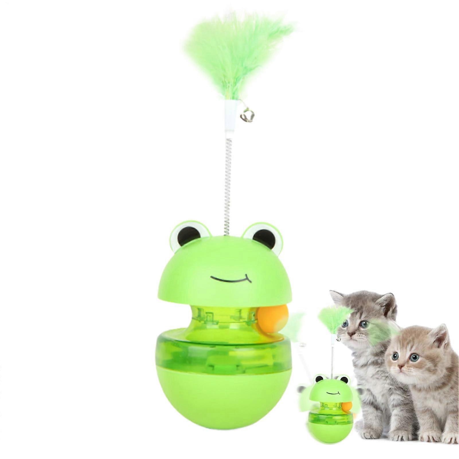Cat  Dispenser Frog Shaped Interactive Puzzle Feeder Toy with SelfRighting Slow Dispensing