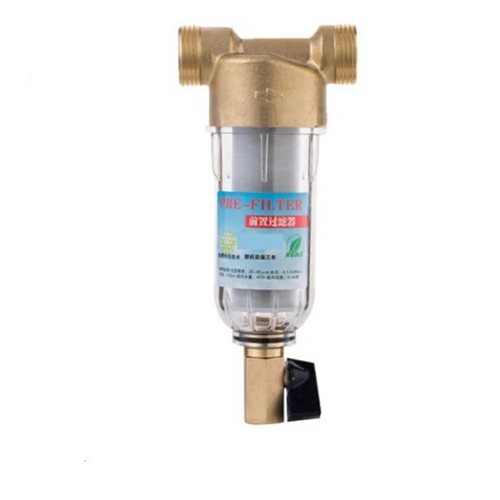 Whole House Water Filter System Brass Prefilter 1 Inch with Siphonic Backwash and Transparent Shell