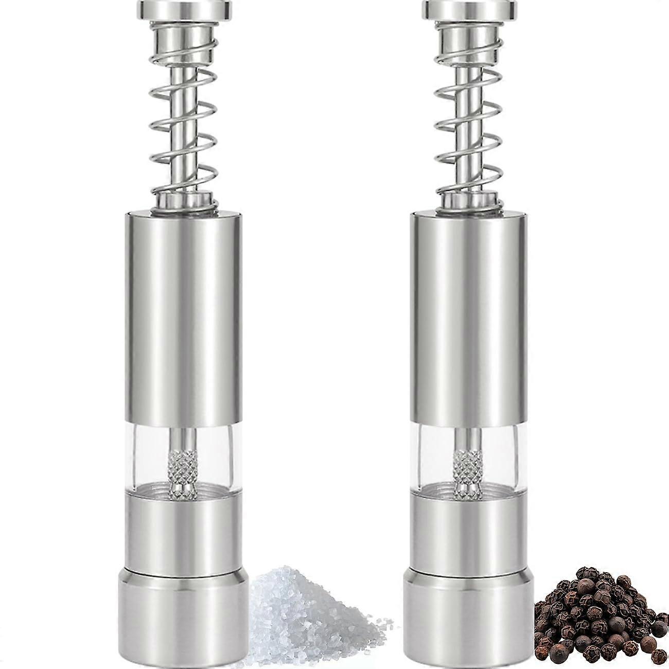 Salt and Pepper Grinder Set Stainless Steel OneHanded Manual Mill Refillable for Kitchen or Camping