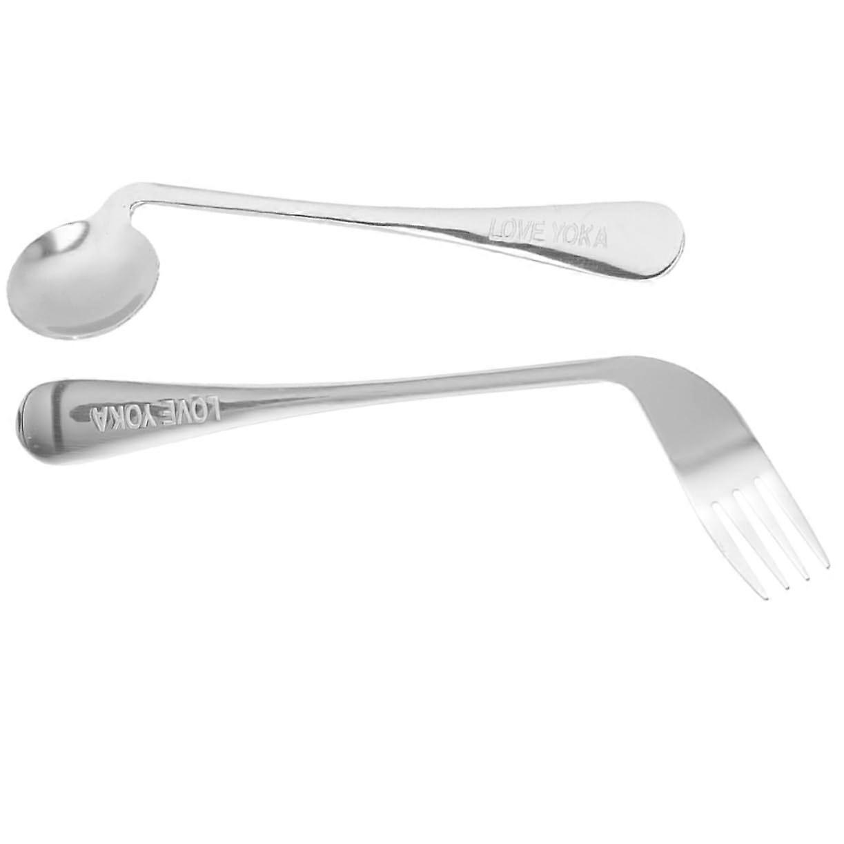 Ergonomic Spoon and Fork Set with Angled Design for Elderly and Disabled SelfFeeding