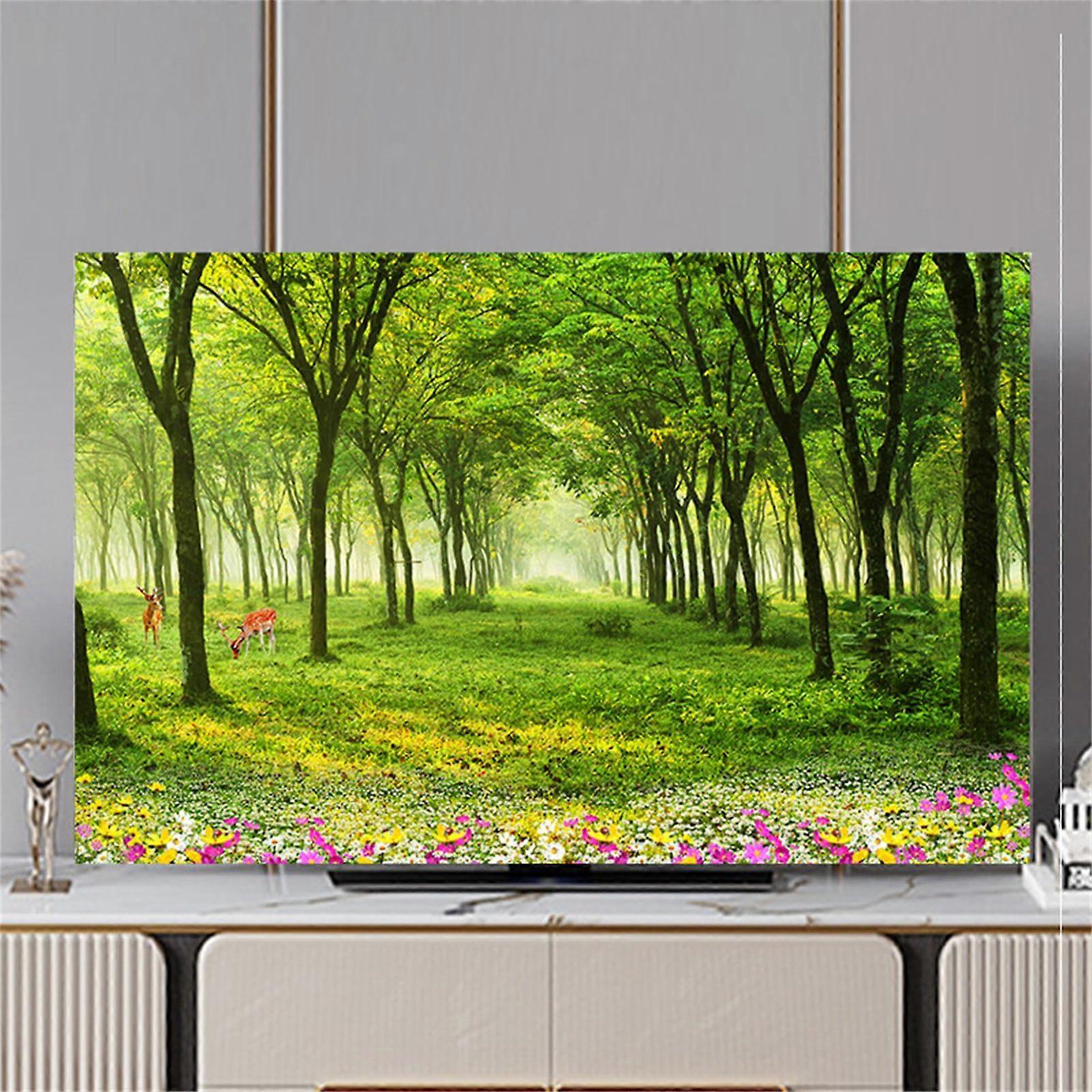 TV Screen Protector 4548 Inch Elastic Fabric Dust Cover with 3D Forest Pattern Breathable Design