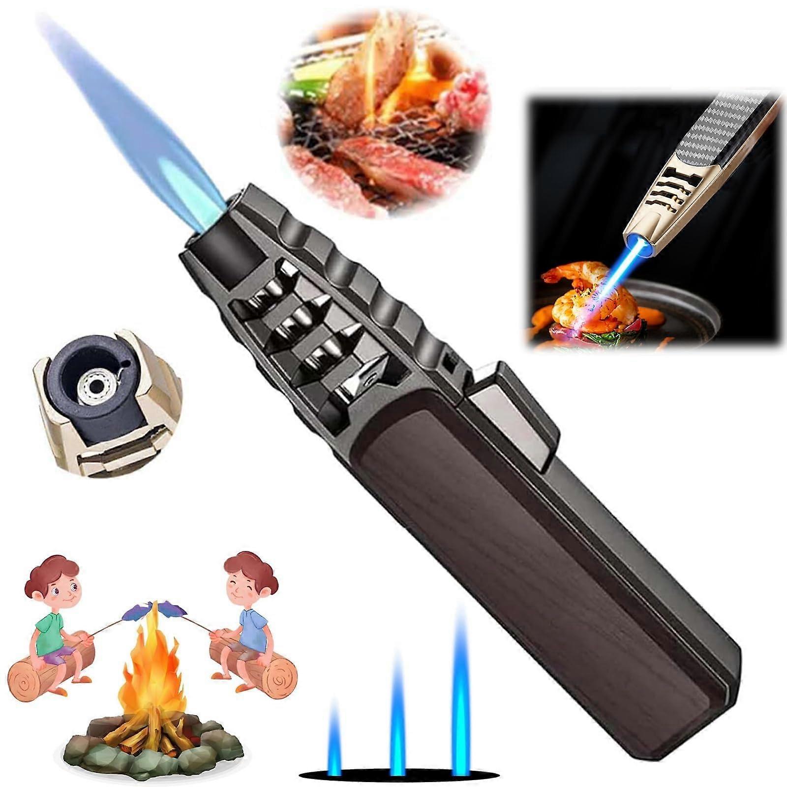 Torch Lighter Windproof Blue Flame Butane Refillable Adjustable BBQ Camping Cigar Candle Brown