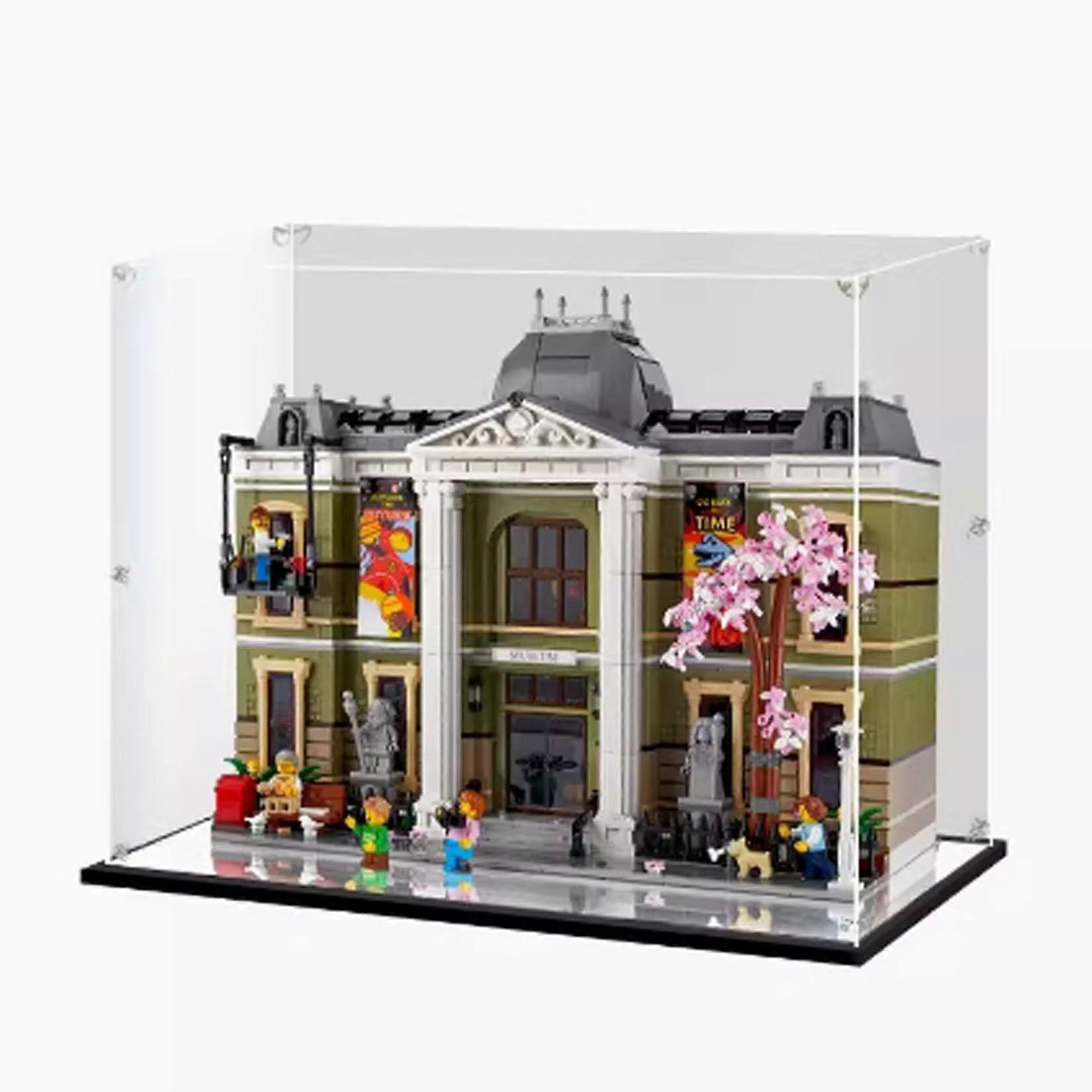 Acrylic Display Case for  10326 Museum Model, Dustproof Clear Showcase with Mirror Backdrop