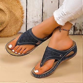 Sandali da donna 2025, sandali da donna, infradito con zeppa e tacco a spillo, moda casual da donna, primavera ed estate, tinta unita, blu scuro, 10,5