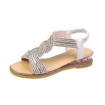 Schwarze Damen-Sandalen, Sommer-Keilsandalen mit Kristallverzierungen, Strandsandalen, Römersandalen, Größe 4,5 (35)