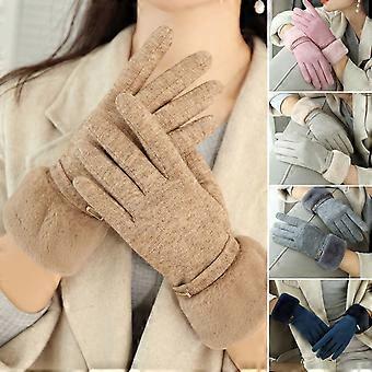 1 paar dameshandschoenen met touchscreenfunctie, volledige vingers, effen kleur, verdikte imitatiekasjmier, winddicht, met bontmanchet, rode handschoenen voor buitenactiviteiten