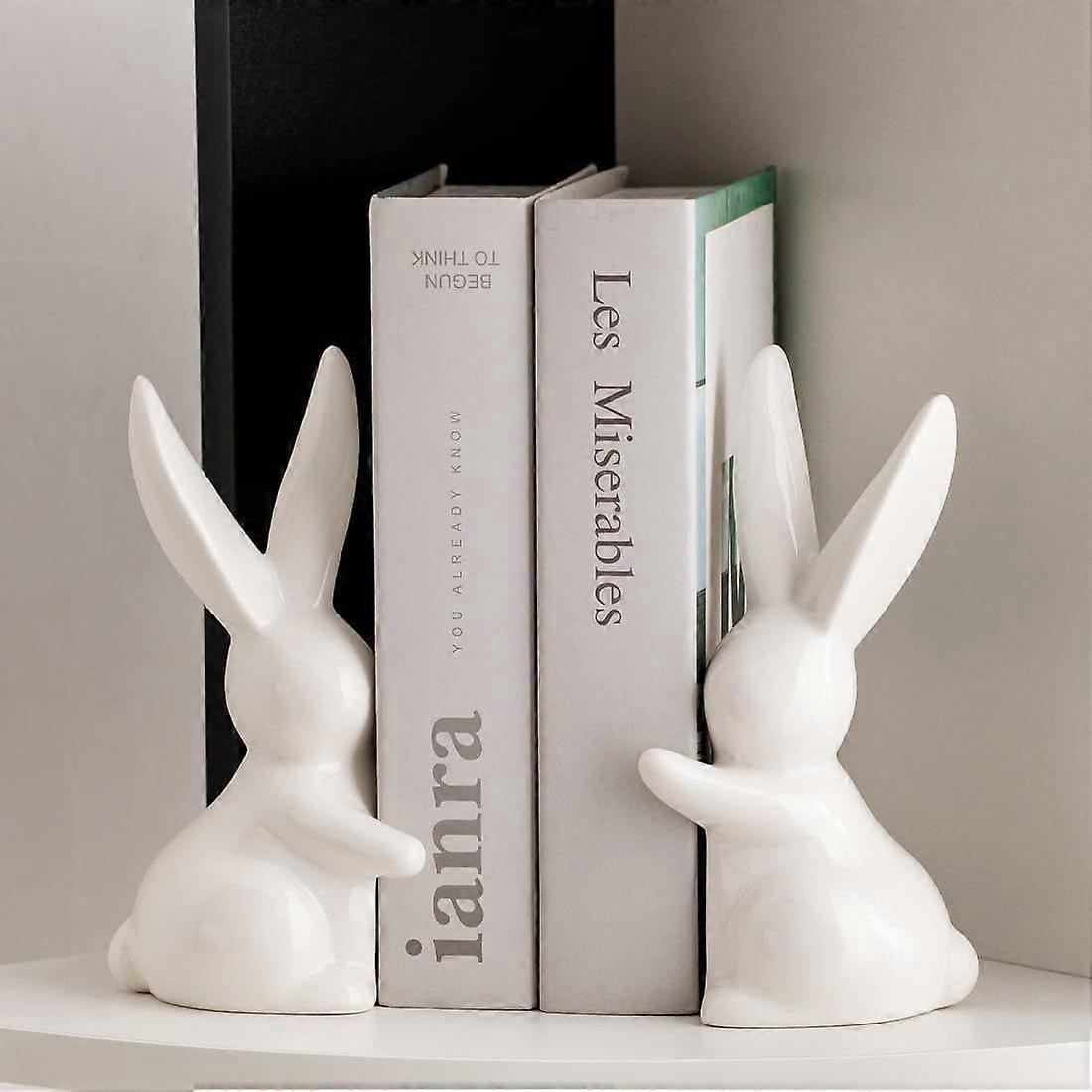 Decorative ceramic bookends, fun bookends, rabbit-shaped shelf stops