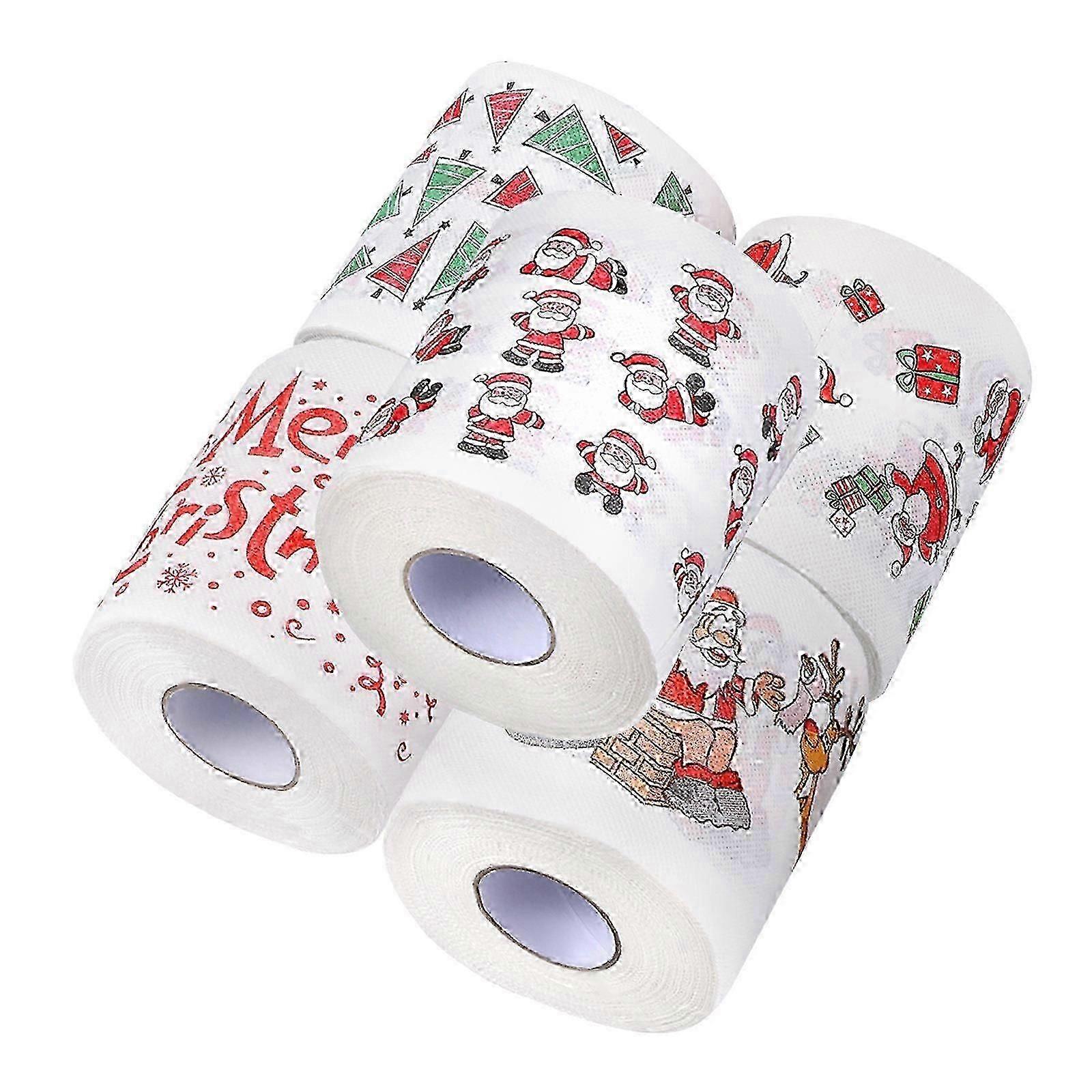 Christmas Pattern Printed Napkins, Red Color, 5 Rolls Pack