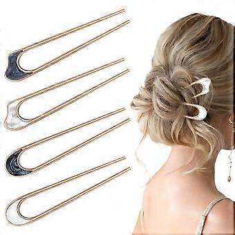 4PCS U Shaped Hair Fork,French Hair Pins for Women,Metal Vintage Hair Sticks for French Twist Hair,Hairstyle Chignon of Elegant Hairstyles Accessorie
