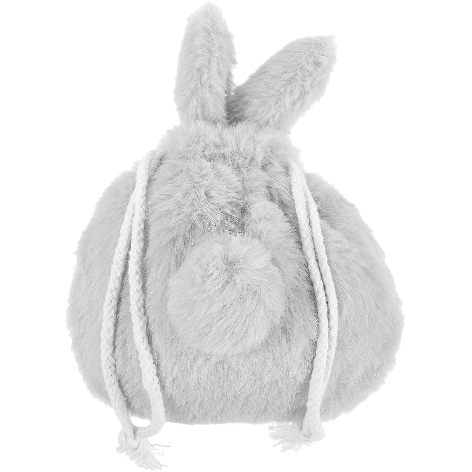 Drawstring Plush Bunny Makeup Bag for Storage Use Light Grey