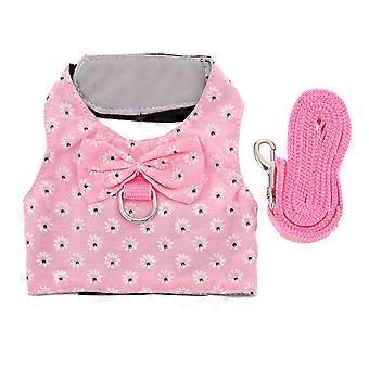 Coleira com laço para coelho, ideal para passeios com animais de estimação, em tecido rosa e leve.