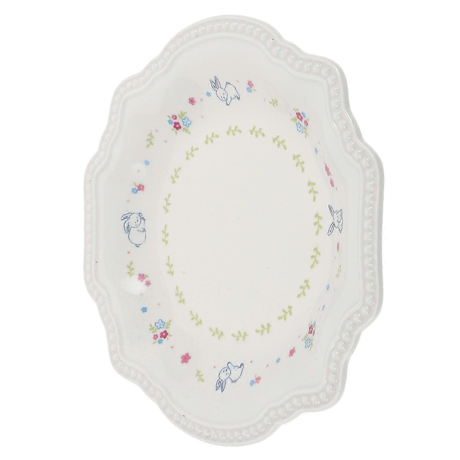 Easter Bunny Pattern Porcelain Serving Plate | Beige