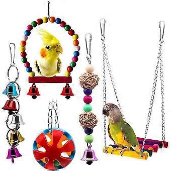 5pcs Bird Parrot Toys Hanging Bell Pet Bird Cage Hammock Swing Toy Hanging Toy For Small Parakeets Cacatúas, Conures, Guacamayos, Loros, Love Birds, F