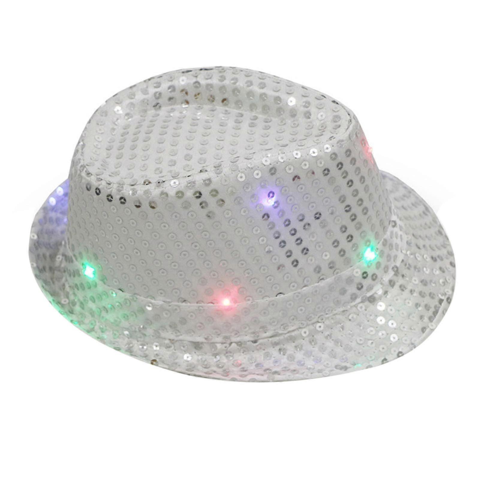 Jazz Hat Glowing Sequins LED Portable Shining Hat compatible with Percompatible withmance