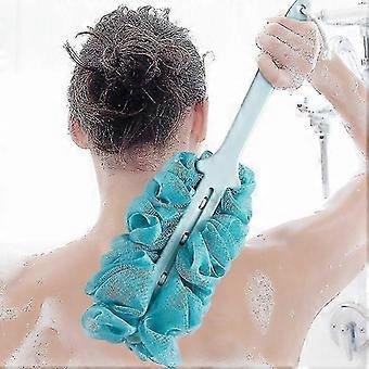 Spazzola da bagno con manico lungo, spazzola per la schiena, spazzola per il corpo da doccia, spugna a rete (blu) DL