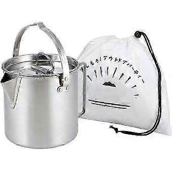 Chaleira de aço inoxidável para camping, 1,2L, leve, para ferver água em trilhas e atividades ao ar livre, com alça dobrável, tampa e bolsa de armazenamento em tela.