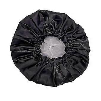 Women Shower Cap for Long Hair,Double Layer Waterproof, Reusable, Washable Shower Cap (Bla