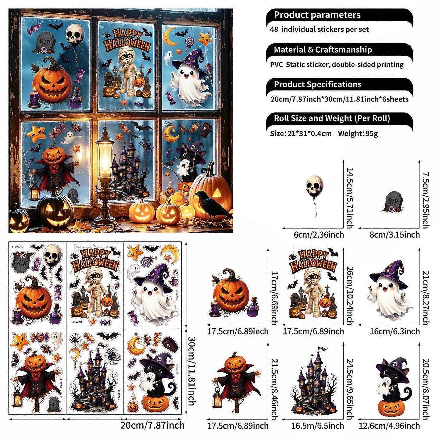 Halloween Window Decor Static Window Stickers Pumpkin Ghost Mummy Vampire