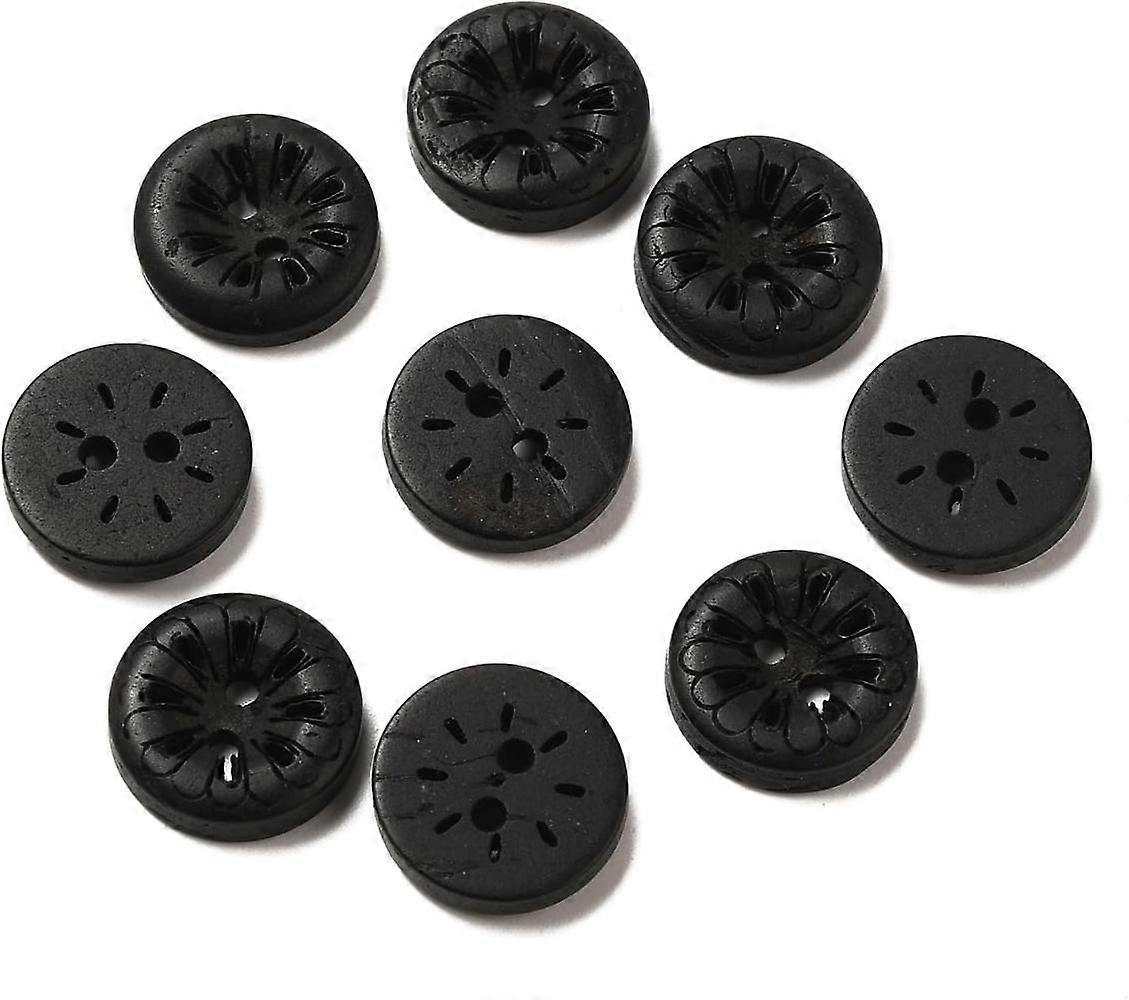 Carved 2-Hole Basic Sewing Buttons Coconut Buttons Black 13mm