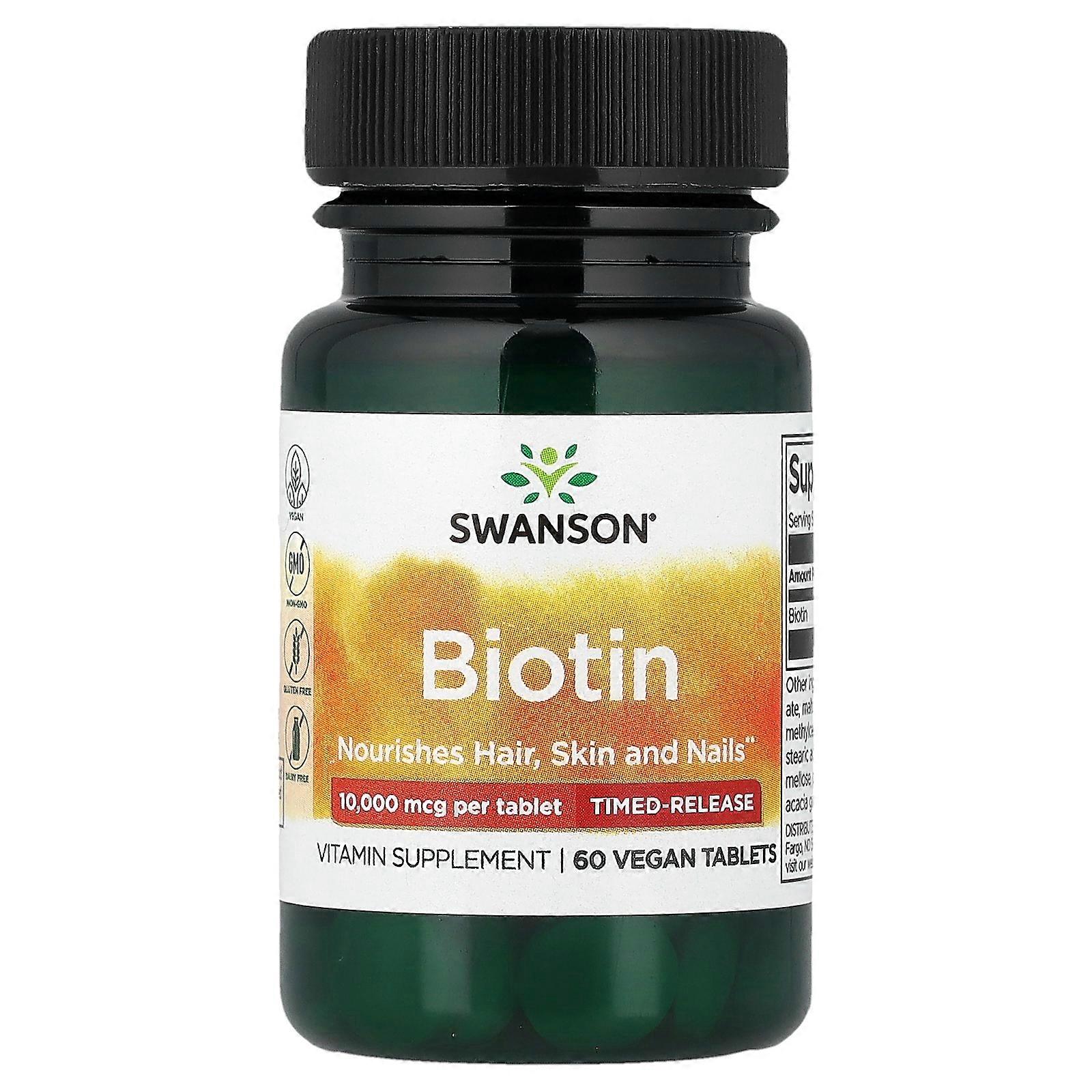 3 x Swanson, Biotin, Time-Release, 10,000 mcg, 60 Tablets