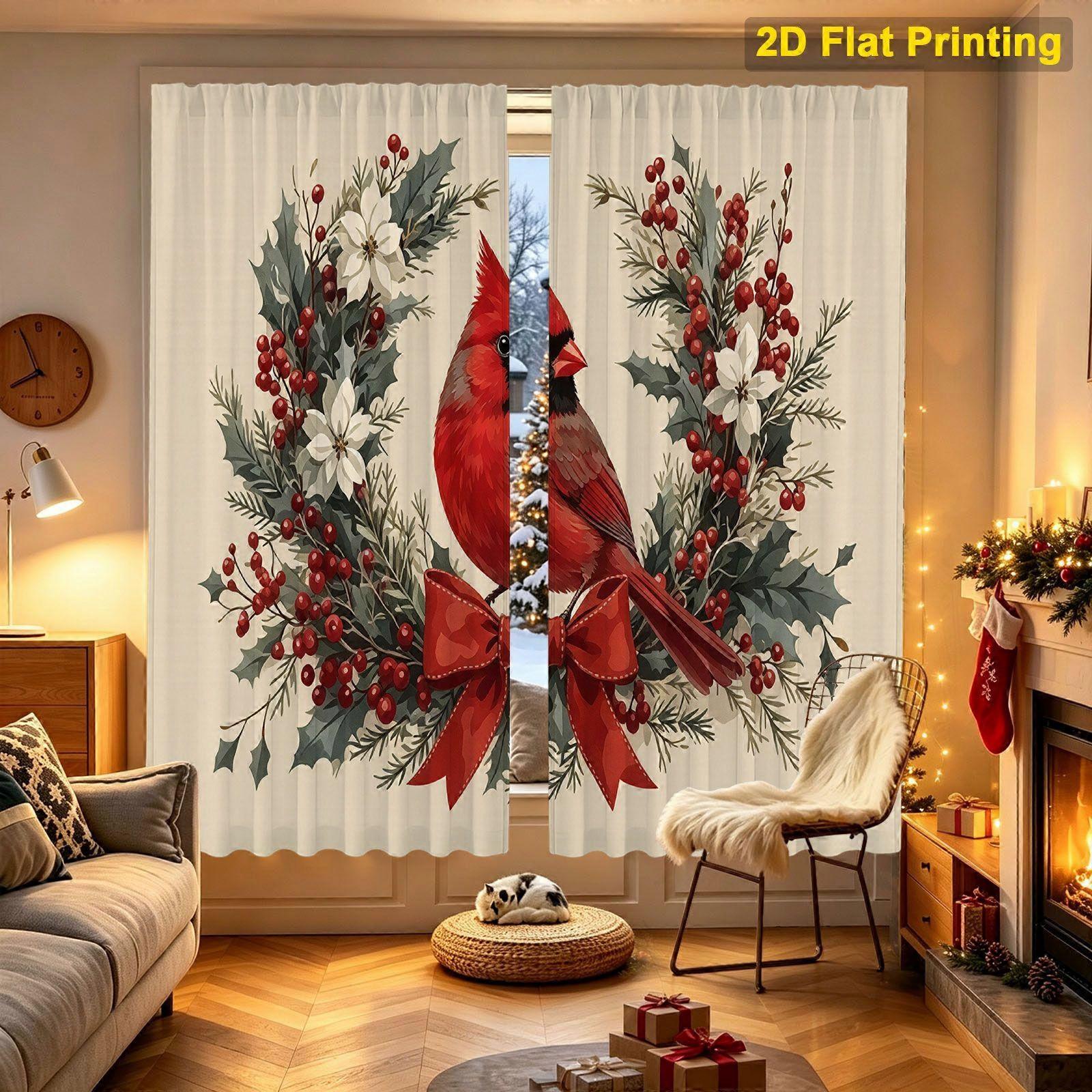 pine branches and red birds Pattern Curtain