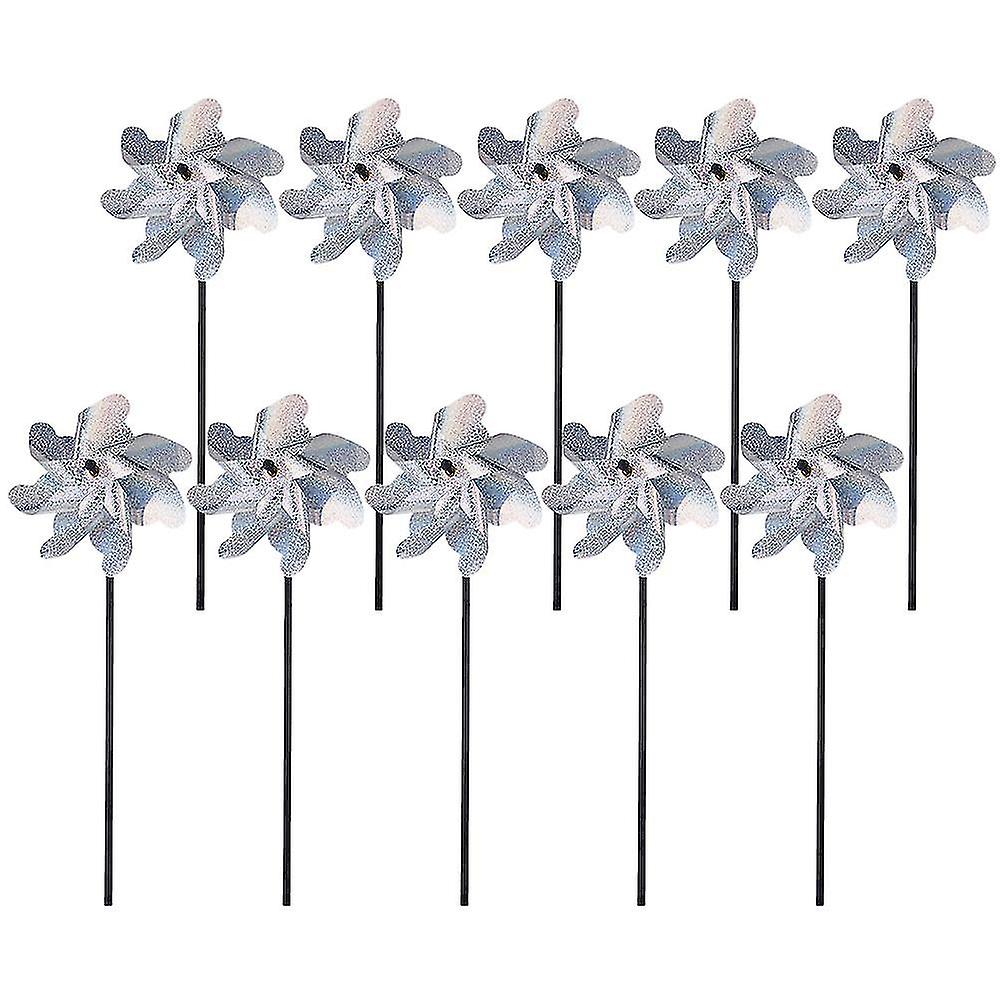 10 Pack Reflective Pinwheels For Yard And Garden, Sparkly Pin Wheel, Scare Birds & Animal Away Wind Sp