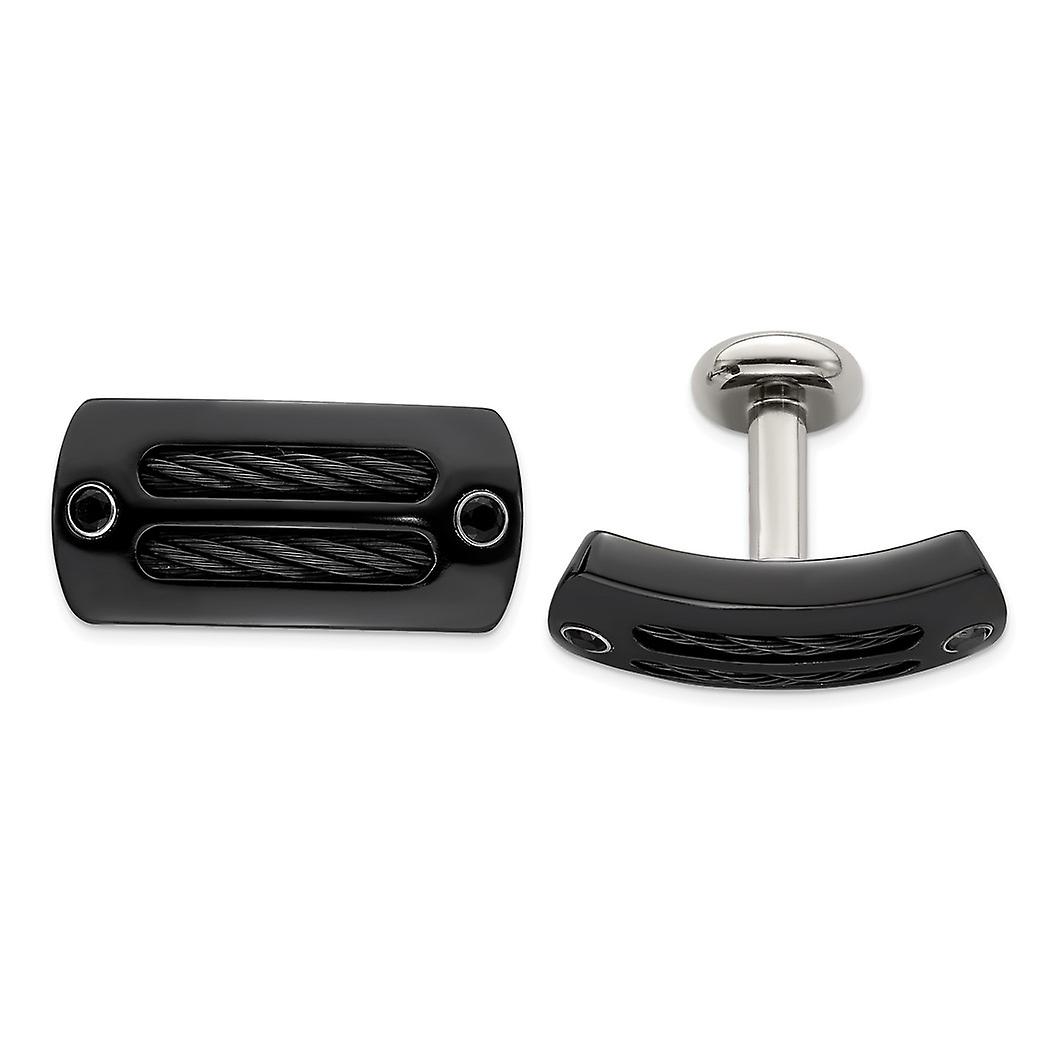 25mm Black Titanium Cable and Black Spinel With Silver Bezel Cufflinks Cuff Link for Men