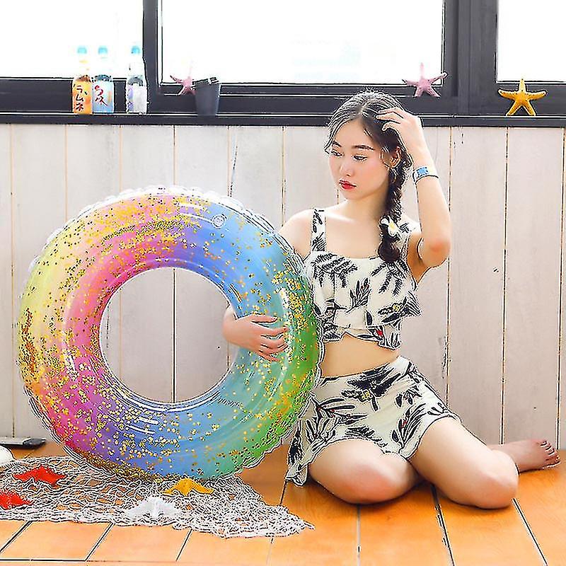Rainbow Float Swimming Ring Sequins Color Changing Summer Beach Party Pool Toys