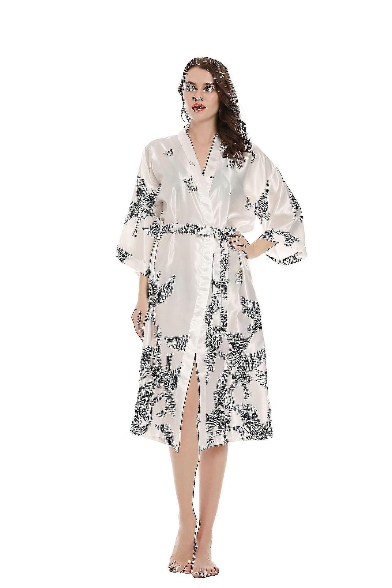 Kimono Robe Satin Vêtements de Nuit Chemisier Soyeux Peignoir Floral Grue Chemise de Nuit - JXLGV