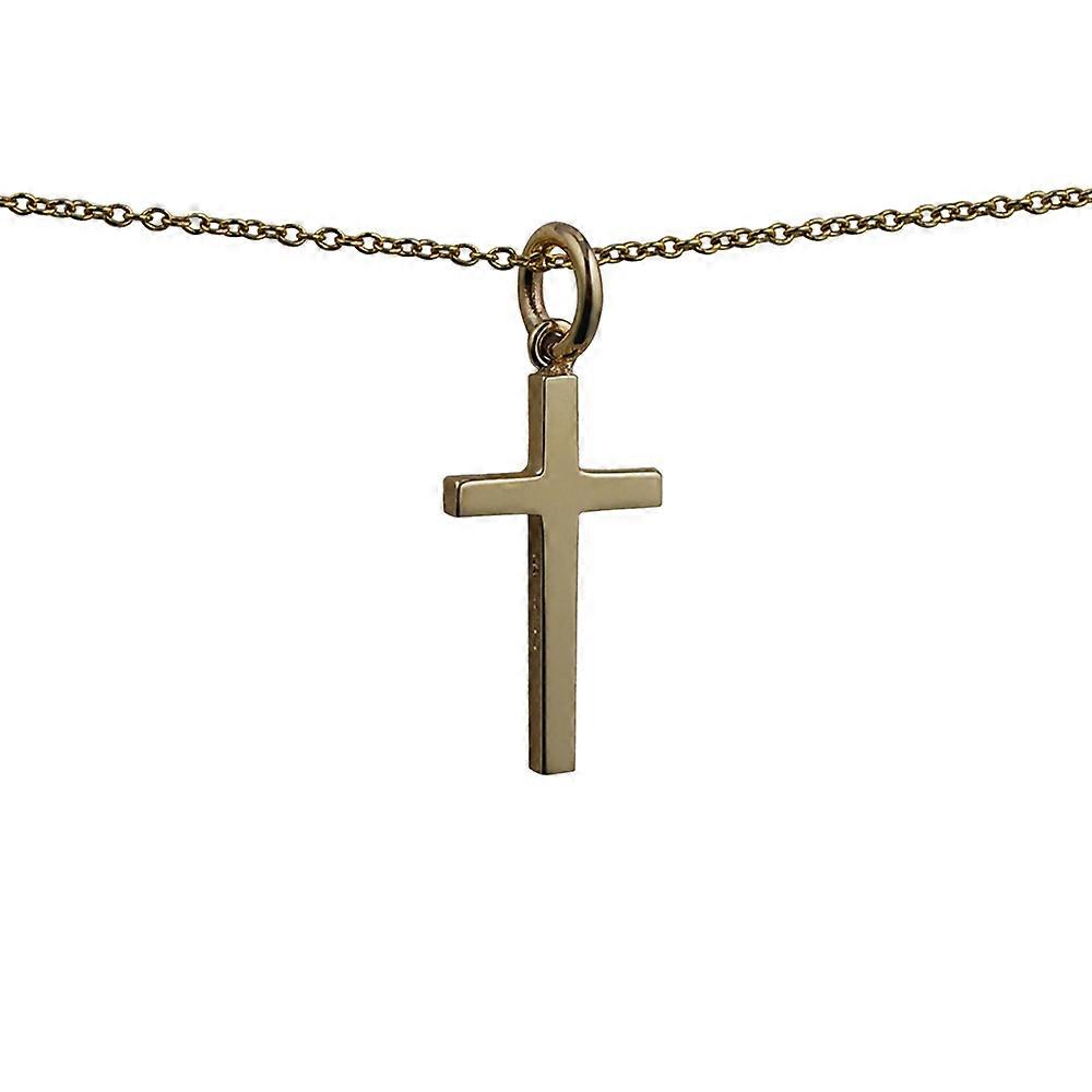 9ct Gold 20x12mm plain solid block Cross with a cable Chain 16 inches Only Suitable for Children