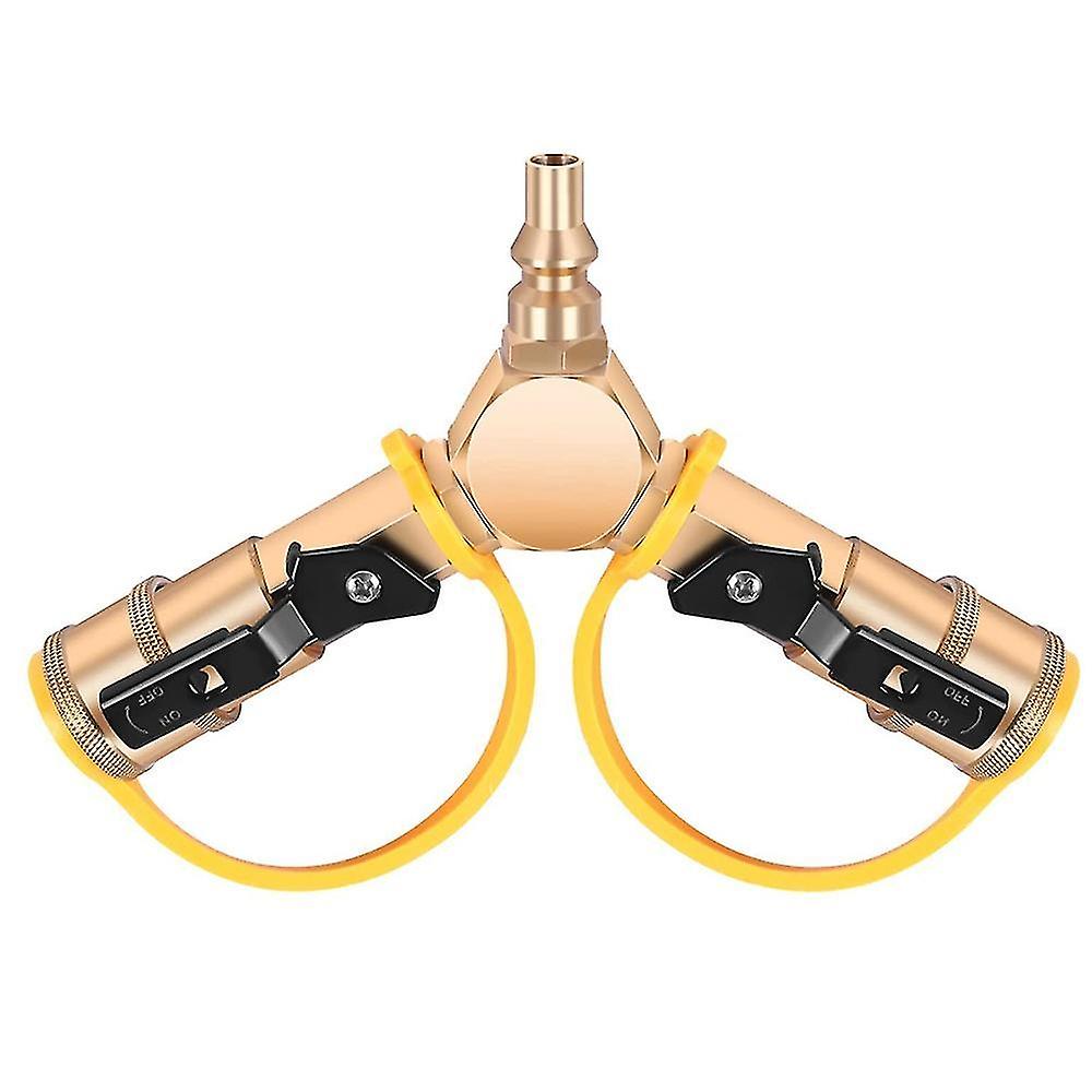 1/4 Inch Rv Propane Quick Connect Y-splitter Adapter With Shutoff Valve Full Flow Plug 2 Way Lp Gas