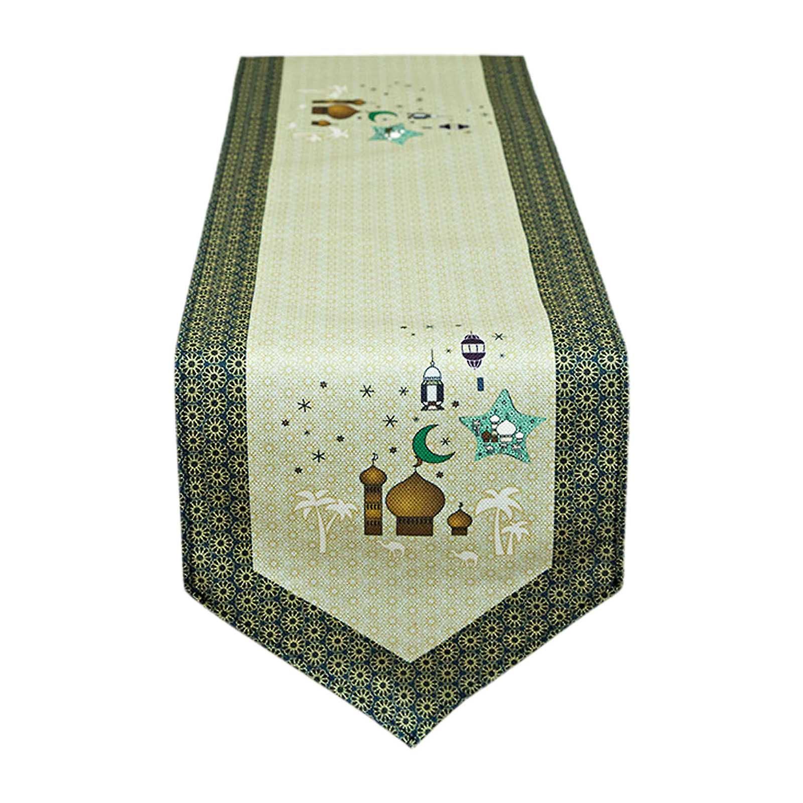 Eid Table Runner Moon Star Castle Pattern Design Table Cloth Ramadan Decor